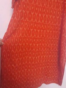 Taavi Orange Ikat Print Kurta