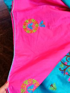 Embroidery Dark Sea Green And Blue Colour Saree