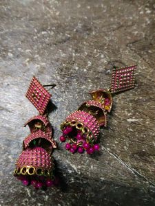 Pink Jhumka Earrings