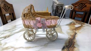 Wicker Baby Carriage Decoration