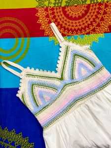 Crochet Trim Sleeveless Dress