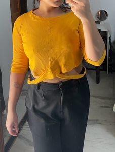 Mustard Criss Cross Detail Crop Top