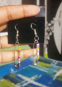 Aesthetic Colourful Safetypin Beads Earring