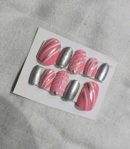 Pink &amp; Silver Press-On Nail Set