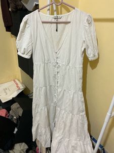 Stradivarius White Tiered Dress