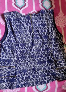 Navy Patterned Sleeveless Top