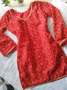 Red Bandhani Print Kurta