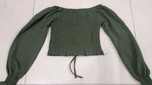Olive Green Fill Puff Sleeve Top