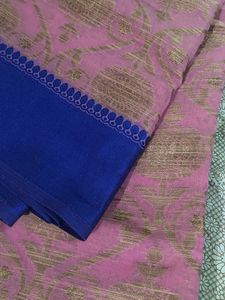 Pink Saree With Blue Zari Pallu