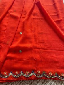 Bright Orange Saree With Blouse