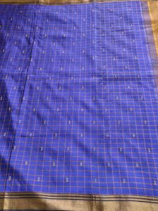 Blue And Golden  Checked Saree