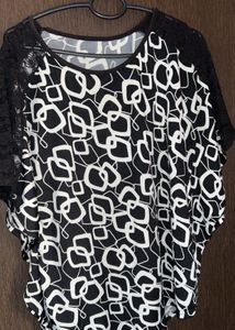 Butterfly Net  Sleeve Blacka And White Top