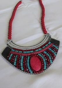 Turquoise With Red Neckpiece N Earrings