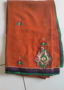 Patch Work With Laceborder And Also Handwork Saree
