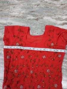 Orange Red Embroidered Kurta Set