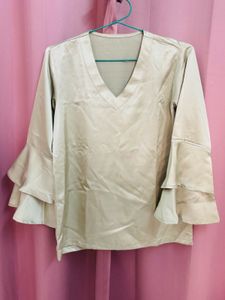 Satin Lime Green V-Neck Top