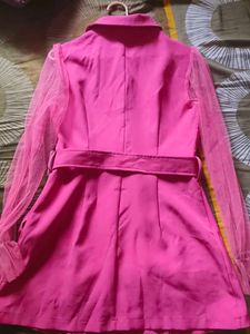 Hot Pink Blazer Dress with Mesh Sleeves