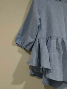 Blue Checkered Peplum Top