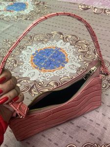 Pink Faux Croc Shoulder Bag