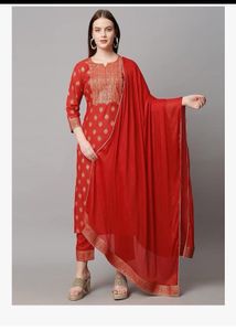 Red Printed Kurta and floral dress