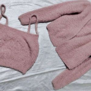 Fuzzy Pink Sweater Set