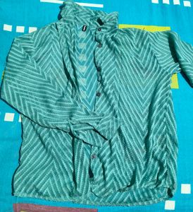 Mango Basic Turquoise Patterned Top