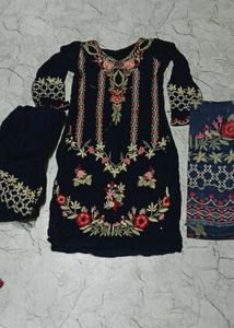 Blue Pakistani Embroidery Suit With Dupatta