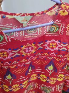 Red Printed Straight Kurta