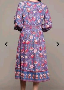 Floral Print V-neck  A line Dress