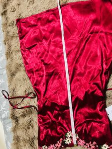 Red Satin Floral Trim Mini Slip Dress