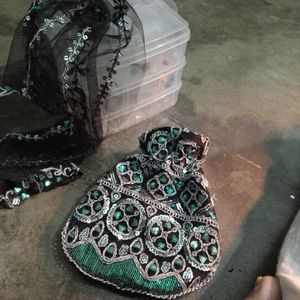 Black Shimmer Potli