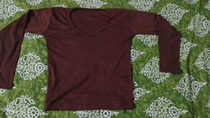 Maroon V-Neck Long Sleeve Shirt