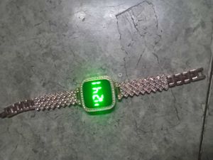 Jeweled Digital Watch with Green Face