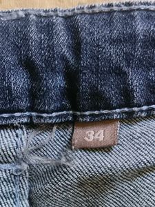 Navy Blue One Sided Embroidery Jeans