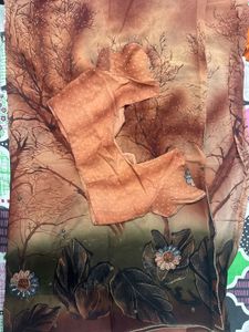 Stylish Brown & Green Printed Saree with Floral Wo
