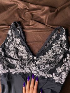 Black Silver Print Bodysuit