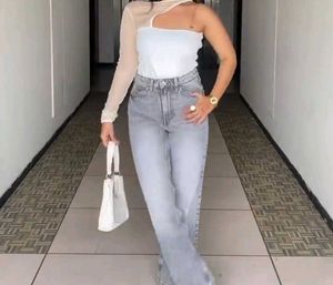 Gray High Rise Straight Leg Denim