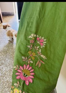 Olive Green Embroidered Kurti Set
