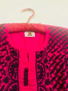 Ada Chickenkari Bright Pink Embroidered