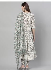 White Anarkali Cotton Suit
