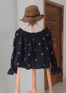 Black Floral Off-the-Shoulder Top