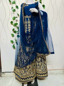 Blue &amp; Gold Embroidered Indian Dress