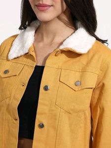 Trendy Yellow Fur Collar Jacket