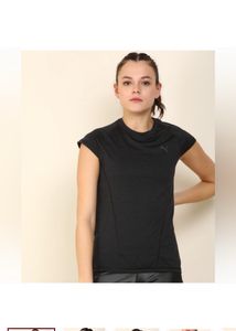 PUMAWomen Self Design Round Neck Black, Grey T-Shi