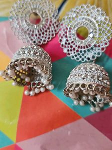 Silver Jhumka Earrings,multicolor Pecock Earring