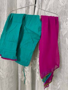 Magenta &amp; Teal Embroidered Churidar Set – Elegant