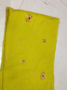 Yellow Chiffon Saree with Embroidery