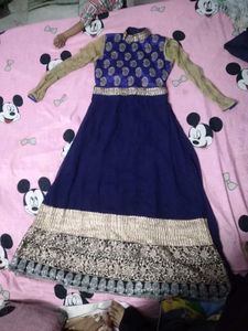 Elegant Blue & Gold Anarkali Suit