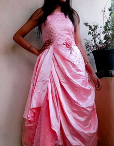 Hot Pink Gown For Girls With Detachable Shrug