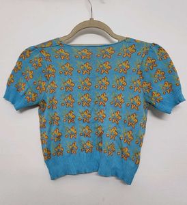 Cute Korean Blue Crochet Top